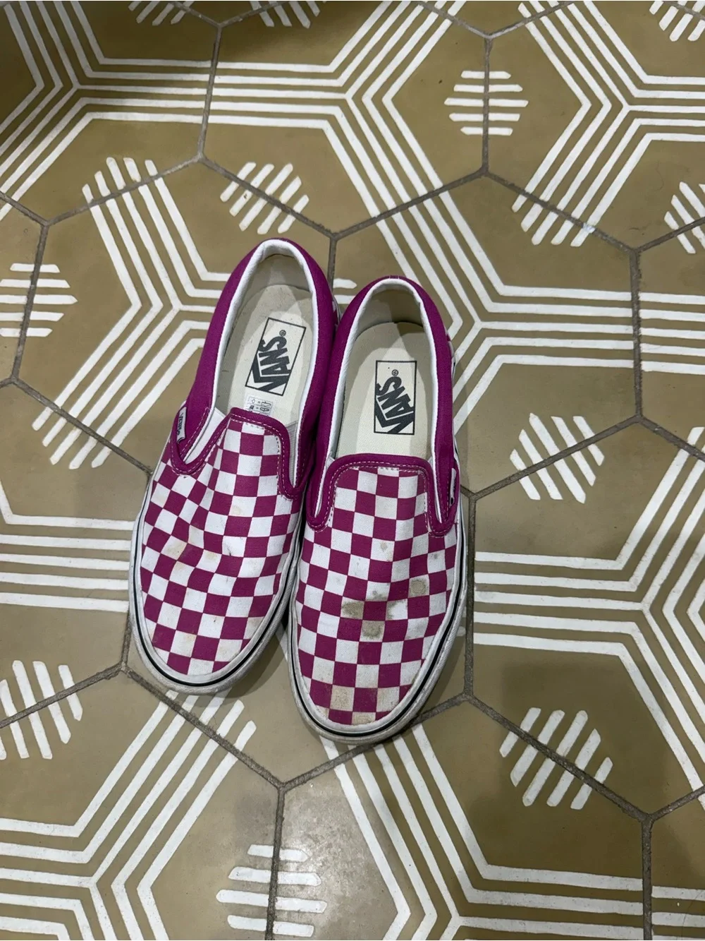 Vans Checkerboard Slip-On Sneakers in Pink and White